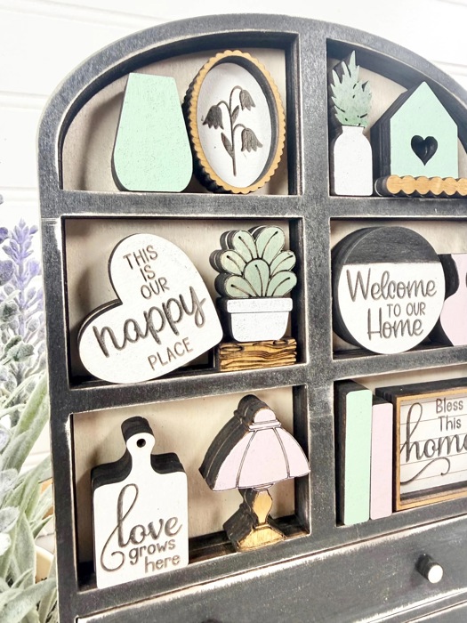 Farmhouse Hutch Tiered Tray Decor Set | Mini Wooden Shelf Sitter | Neutral Home Decor |Neutral Home Accents