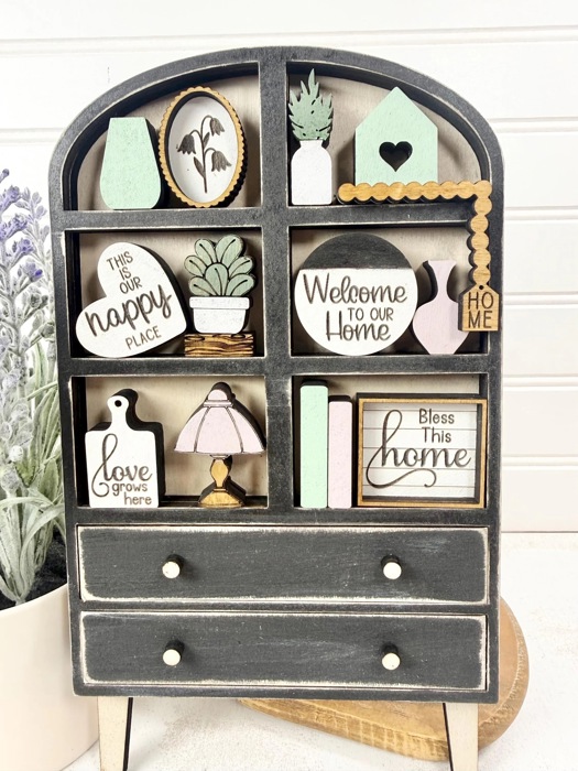 Farmhouse Hutch Tiered Tray Decor Set | Mini Wooden Shelf Sitter | Neutral Home Decor |Neutral Home Accents