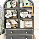  Farmhouse Hutch Tiered Tray Decor Set | Mini Wooden Shelf Sitter | Neutral Home Decor |Neutral Home Accents