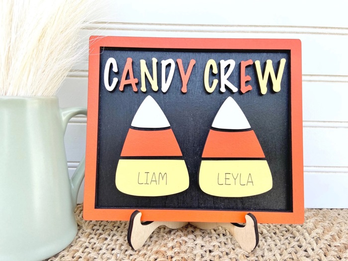 Personalized Candy Corn Sign | Candy Crew Halloween Decor | Kids Halloween Name Sign | Custom Candy Corn Decor | Tier Tray Halloween
