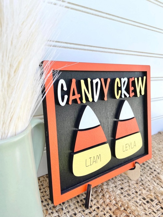 Personalized Candy Corn Sign | Candy Crew Halloween Decor | Kids Halloween Name Sign | Custom Candy Corn Decor | Tier Tray Halloween