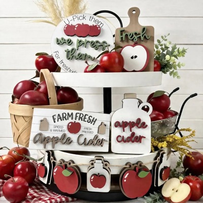 Apple Tiered Tray Decor, Farm Fresh Apple Cider Decor Set, Fall Kitchen Decor, Apple Picking Theme, Farmhouse Tiered Tray Decor