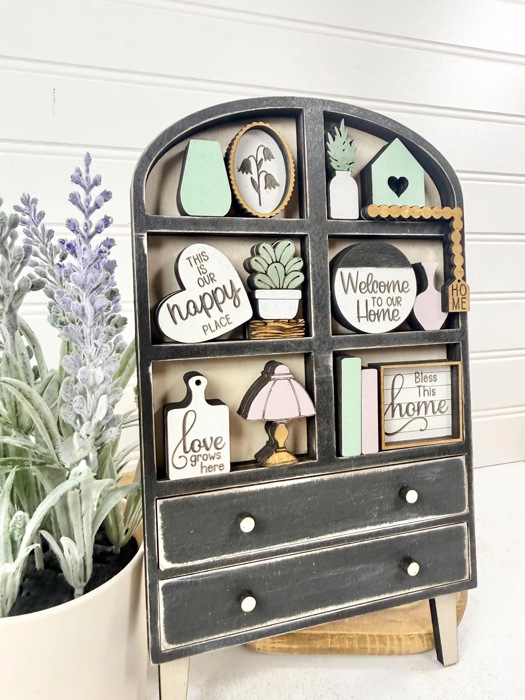 Farmhouse Hutch Tiered Tray Decor Set | Mini Wooden Shelf Sitter | Neutral Home Decor |Neutral Home Accents