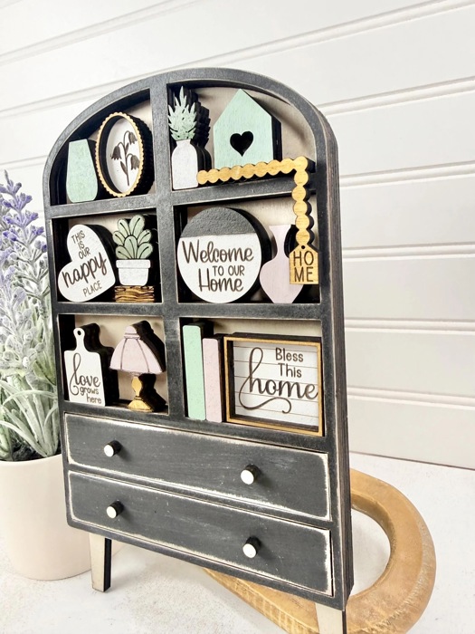 Farmhouse Hutch Tiered Tray Decor Set | Mini Wooden Shelf Sitter | Neutral Home Decor |Neutral Home Accents