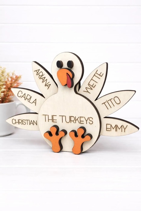 Personalized Turkey Name Sign, Family Thanksgiving Decor, Custom Wooden Turkey, Kids Name Sign, Fall Shelf Sitter, Thanksgiving Centerpiece