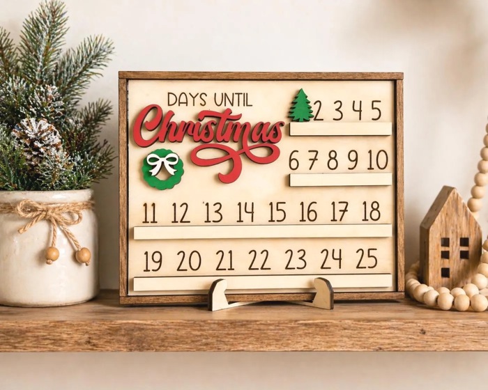 Days Until Christmas Countdown Sign, Wooden Christmas Countdown Calendar, Reusable Holiday Countdown Board, Farmhouse Christmas Decor