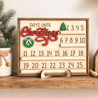 Days Until Christmas Countdown Sign, Wooden Christmas Countdown Calendar, Reusable Holiday Countdown Board, Farmhouse Christmas Decor