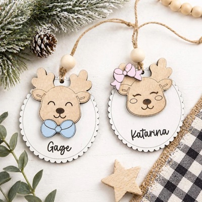 Personalized Reindeer Christmas Ornament, Christmas Decor Tree Decor, Stocking Tag