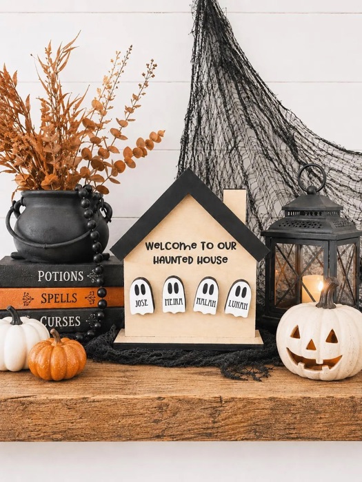 Welcome To Our Haunted House, Halloween Decor, Personalized Haunted House, Fall Decor, Mini Halloween Tier Tray Decor