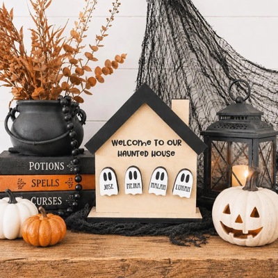 Welcome To Our Haunted House, Halloween Decor, Personalized Haunted House, Fall Decor, Mini Halloween Tier Tray Decor