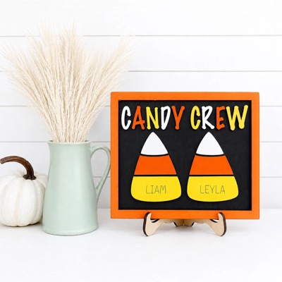 Personalized Candy Corn Sign | Candy Crew Halloween Decor | Kids Halloween Name Sign | Custom Candy Corn Decor | Tier Tray Halloween