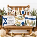  Hanukkah Tiered Tray Decor Set | Jewish Holiday Decor | Happy Hanukkah Signs | Menorah Dreidel Latke Decor | Hanukkah Home Decor