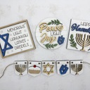  Hanukkah Tiered Tray Decor Set | Jewish Holiday Decor | Happy Hanukkah Signs | Menorah Dreidel Latke Decor | Hanukkah Home Decor