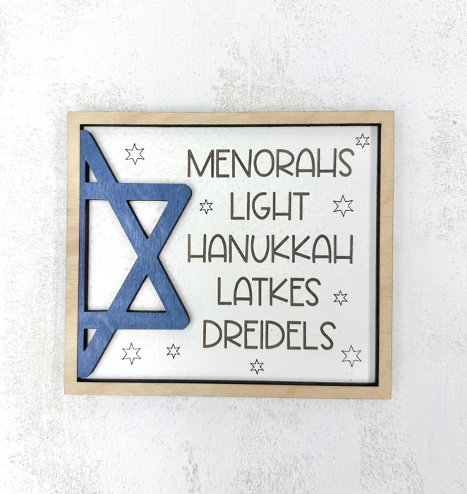 Hanukkah Tiered Tray Decor Set | Jewish Holiday Decor | Happy Hanukkah Signs | Menorah Dreidel Latke Decor | Hanukkah Home Decor