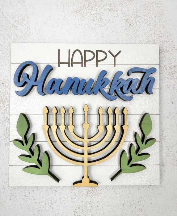 Hanukkah Tiered Tray Decor Set | Jewish Holiday Decor | Happy Hanukkah Signs | Menorah Dreidel Latke Decor | Hanukkah Home Decor