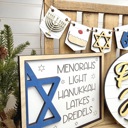  Hanukkah Tiered Tray Decor Set | Jewish Holiday Decor | Happy Hanukkah Signs | Menorah Dreidel Latke Decor | Hanukkah Home Decor