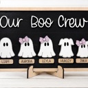  Personalized Ghost Family Sign,Our Boo Crew Sign,Halloween Family Name Sign,Custom Ghost Decor,Halloween Shelf Sitter,Spooky Family Decor