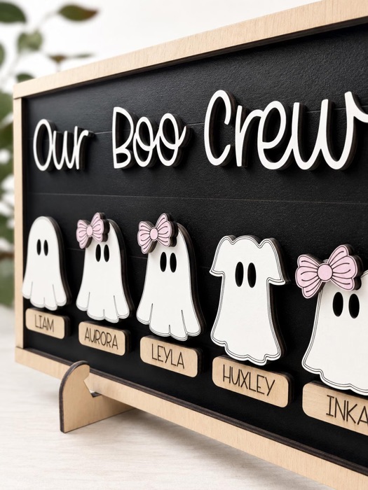 Personalized Ghost Family Sign,Our Boo Crew Sign,Halloween Family Name Sign,Custom Ghost Decor,Halloween Shelf Sitter,Spooky Family Decor