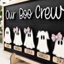  Personalized Ghost Family Sign,Our Boo Crew Sign,Halloween Family Name Sign,Custom Ghost Decor,Halloween Shelf Sitter,Spooky Family Decor