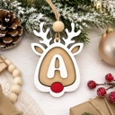  Personalized Reindeer Ornament, Custom Name Christmas Ornament, Rudolph Ornament, Wooden Initial Ornament, Kids Christmas Decor