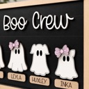  Personalized Ghost Family Sign,Our Boo Crew Sign,Halloween Family Name Sign,Custom Ghost Decor,Halloween Shelf Sitter,Spooky Family Decor