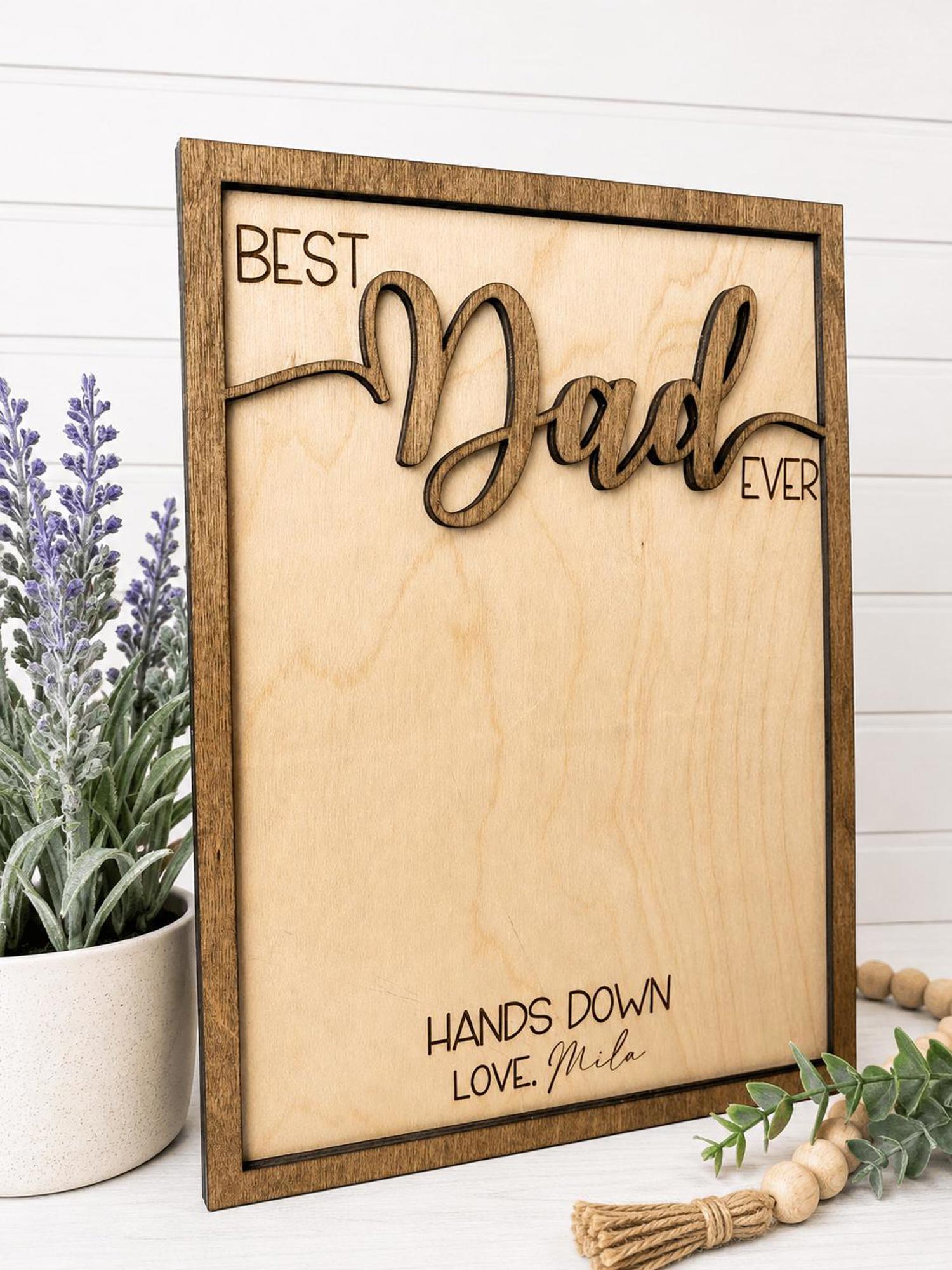 Personalized Best Dad Ever Handprint Sign, Father’s Day Gift from Kids ...