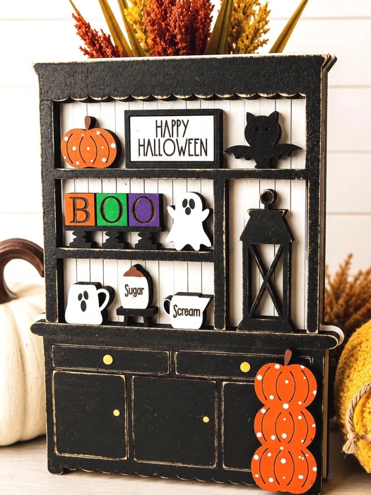 Halloween Hutch Decor | Halloween Tiered Tray Decor | Mini Halloween Shelf Sitter | Farmhouse Halloween Decor | BOO Pumpkin Ghost Decor