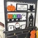  Halloween Hutch Decor | Halloween Tiered Tray Decor | Mini Halloween Shelf Sitter | Farmhouse Halloween Decor | BOO Pumpkin Ghost Decor