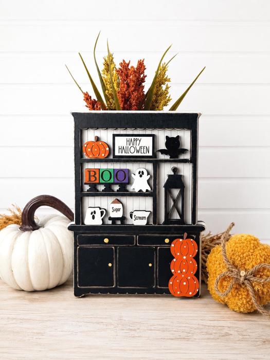 Halloween Hutch Decor | Halloween Tiered Tray Decor | Mini Halloween Shelf Sitter | Farmhouse Halloween Decor | BOO Pumpkin Ghost Decor