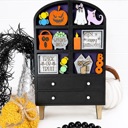  Halloween Hutch Decor with Interchangeable Mini Signs | Tiered Shelf Hutch | Spooky Ghost Pumpkin Decor | Halloween Shelf Sitter