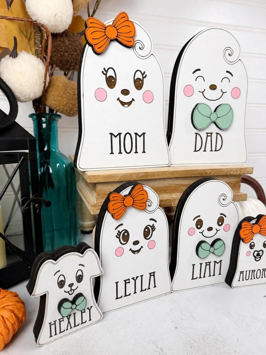 Personalized Ghost Family Member | Individual Ghost Shelf Sitter | Custom Halloween Ghost Decor | Add-On Ghost | Family Name Ghost