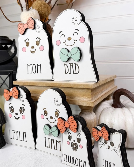 Personalized Ghost Family Member | Individual Ghost Shelf Sitter | Custom Halloween Ghost Decor | Add-On Ghost | Family Name Ghost
