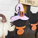 Personalized Halloween Cat Family Sign, Custom Cat Decor, Black Cat Shelf Sitter, Halloween Family Name Sign, Fall Tiered Tray Decor