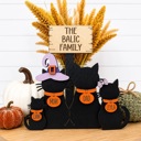  Personalized Halloween Cat Family Sign, Custom Cat Decor, Black Cat Shelf Sitter, Halloween Family Name Sign, Fall Tiered Tray Decor