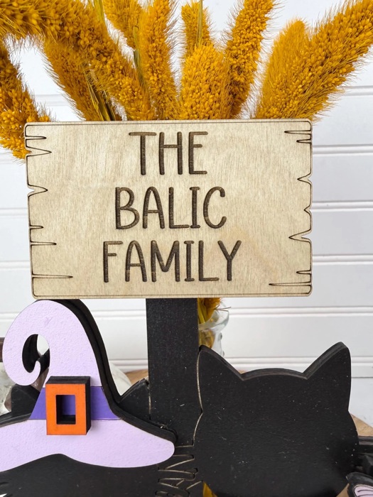 Personalized Halloween Cat Family Sign, Custom Cat Decor, Black Cat Shelf Sitter, Halloween Family Name Sign, Fall Tiered Tray Decor