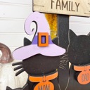  Personalized Halloween Cat Family Sign, Custom Cat Decor, Black Cat Shelf Sitter, Halloween Family Name Sign, Fall Tiered Tray Decor