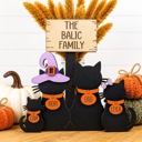  Personalized Halloween Cat Family Sign, Custom Cat Decor, Black Cat Shelf Sitter, Halloween Family Name Sign, Fall Tiered Tray Decor