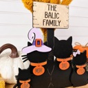  Personalized Halloween Cat Family Sign, Custom Cat Decor, Black Cat Shelf Sitter, Halloween Family Name Sign, Fall Tiered Tray Decor
