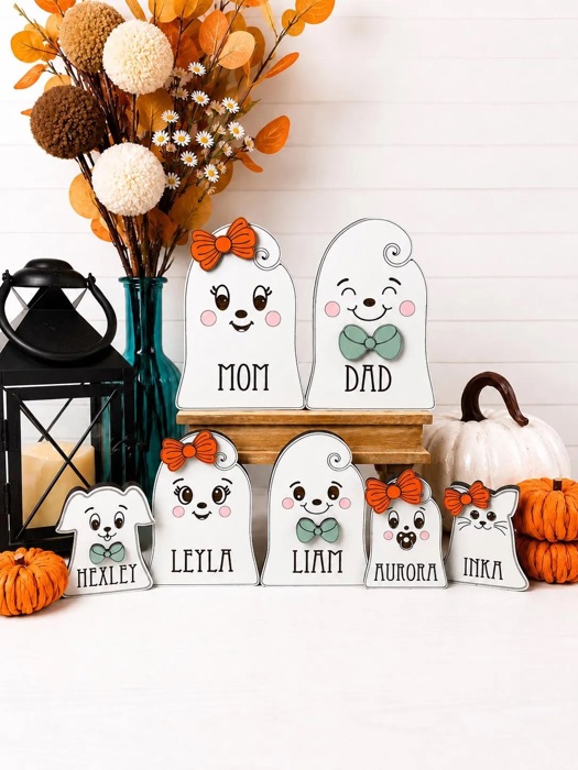 Personalized Ghost Family Member | Individual Ghost Shelf Sitter | Custom Halloween Ghost Decor | Add-On Ghost | Family Name Ghost