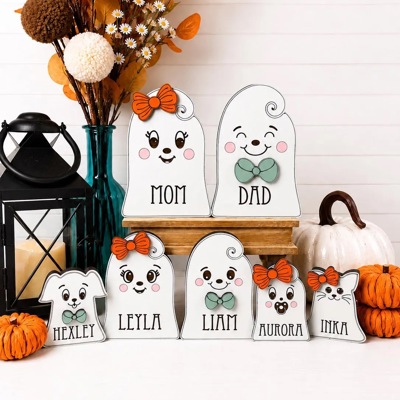 Personalized Ghost Family Member | Individual Ghost Shelf Sitter | Custom Halloween Ghost Decor | Add-On Ghost | Family Name Ghost