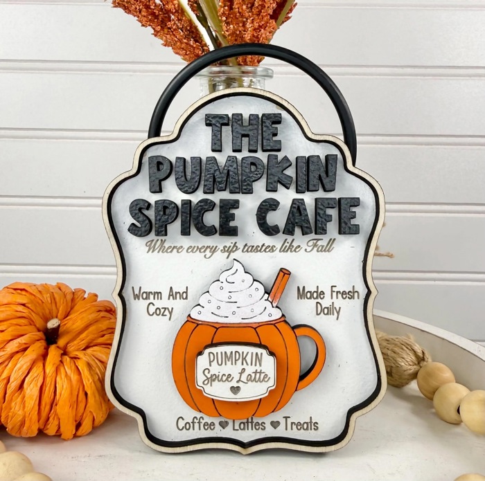 Pumpkin Spice Tiered Tray Decor | Fall Coffee Bar Decor | Pumpkin Spice Latte Wood Sign Set | Autumn Farmhouse Shelf Sitter | Fall Decor