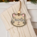  Personalized Cat Stocking Tag, Custom Cat Christmas Ornament, Pet Name Ornament, Wooden Kitty Stocking Name Tag, Cat Lover Gift