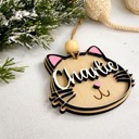 Personalized Cat Stocking Tag, Custom Cat Christmas Ornament, Pet Name Ornament, Wooden Kitty Stocking Name Tag, Cat Lover Gift