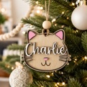  Personalized Cat Stocking Tag, Custom Cat Christmas Ornament, Pet Name Ornament, Wooden Kitty Stocking Name Tag, Cat Lover Gift