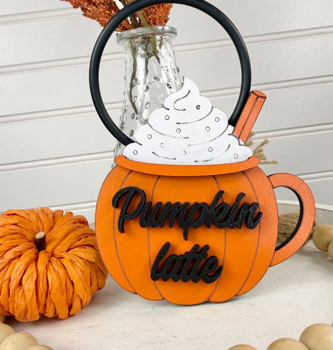 Pumpkin Spice Tiered Tray Decor | Fall Coffee Bar Decor | Pumpkin Spice Latte Wood Sign Set | Autumn Farmhouse Shelf Sitter | Fall Decor