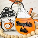  Pumpkin Spice Tiered Tray Decor | Fall Coffee Bar Decor | Pumpkin Spice Latte Wood Sign Set | Autumn Farmhouse Shelf Sitter | Fall Decor