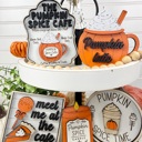  Pumpkin Spice Tiered Tray Decor | Fall Coffee Bar Decor | Pumpkin Spice Latte Wood Sign Set | Autumn Farmhouse Shelf Sitter | Fall Decor