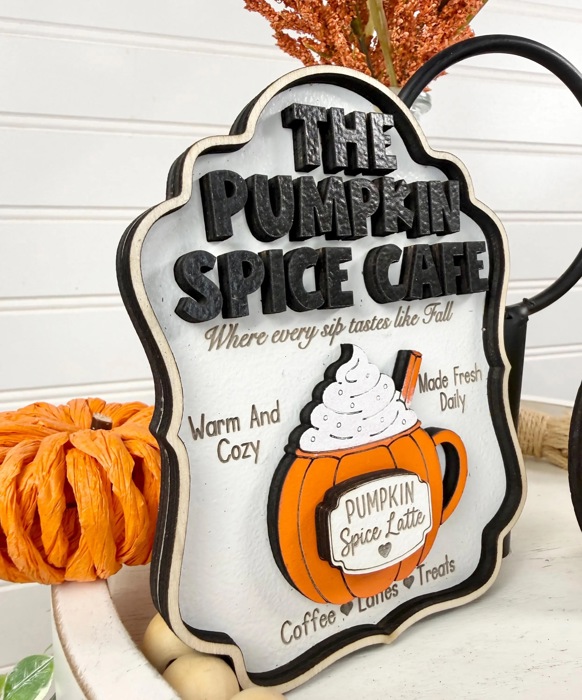 Pumpkin Spice Tiered Tray Decor | Fall Coffee Bar Decor | Pumpkin Spice Latte Wood Sign Set | Autumn Farmhouse Shelf Sitter | Fall Decor