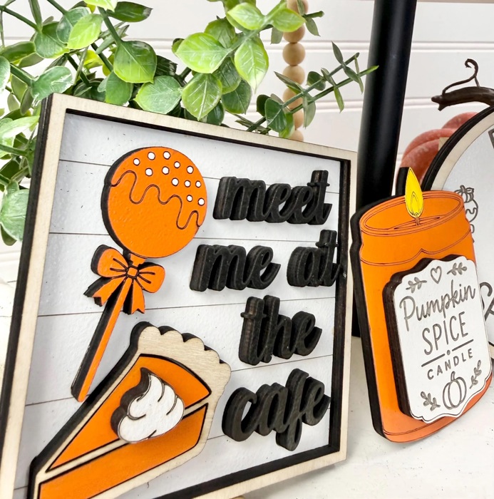 Pumpkin Spice Tiered Tray Decor | Fall Coffee Bar Decor | Pumpkin Spice Latte Wood Sign Set | Autumn Farmhouse Shelf Sitter | Fall Decor