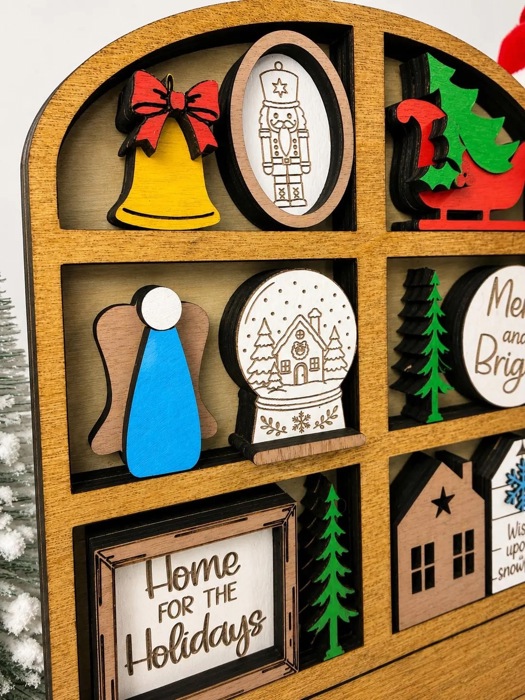 Christmas Mini Hutch Decor, Wooden Christmas Shelf Sitter, Miniature Holiday Decor, Christmas Tier Tray Decor,Farmhouse Christmas Decoration